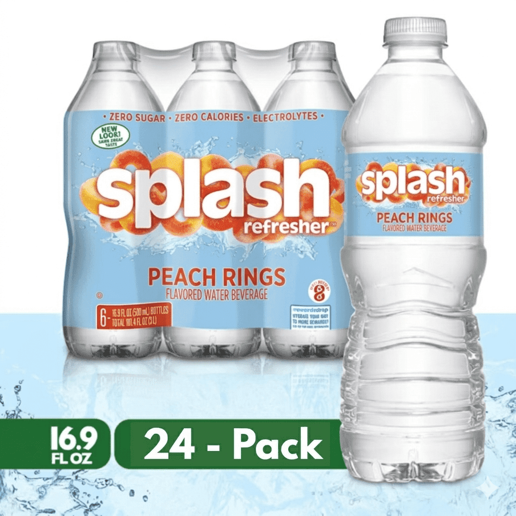 SPLASH Refresher Peach Rings Flavored Water Beverage, 16.9 fl oz Bottles, 24 Pack