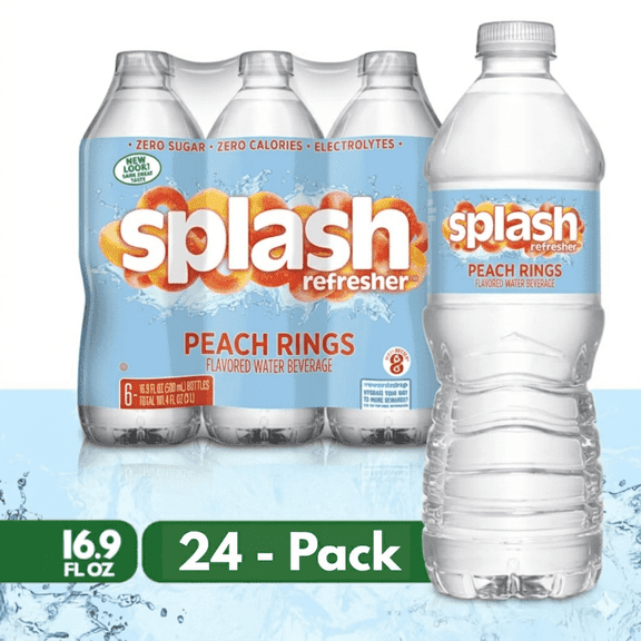 SPLASH Refresher Peach Rings Flavored Water Beverage, 16.9 fl oz Bottles, 24 Pack