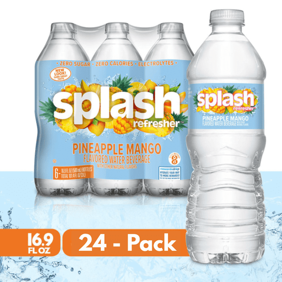 SPLASH Refresher Pineapple Mango Flavored Water, 16.9 fl oz Bottles, 24 Pack