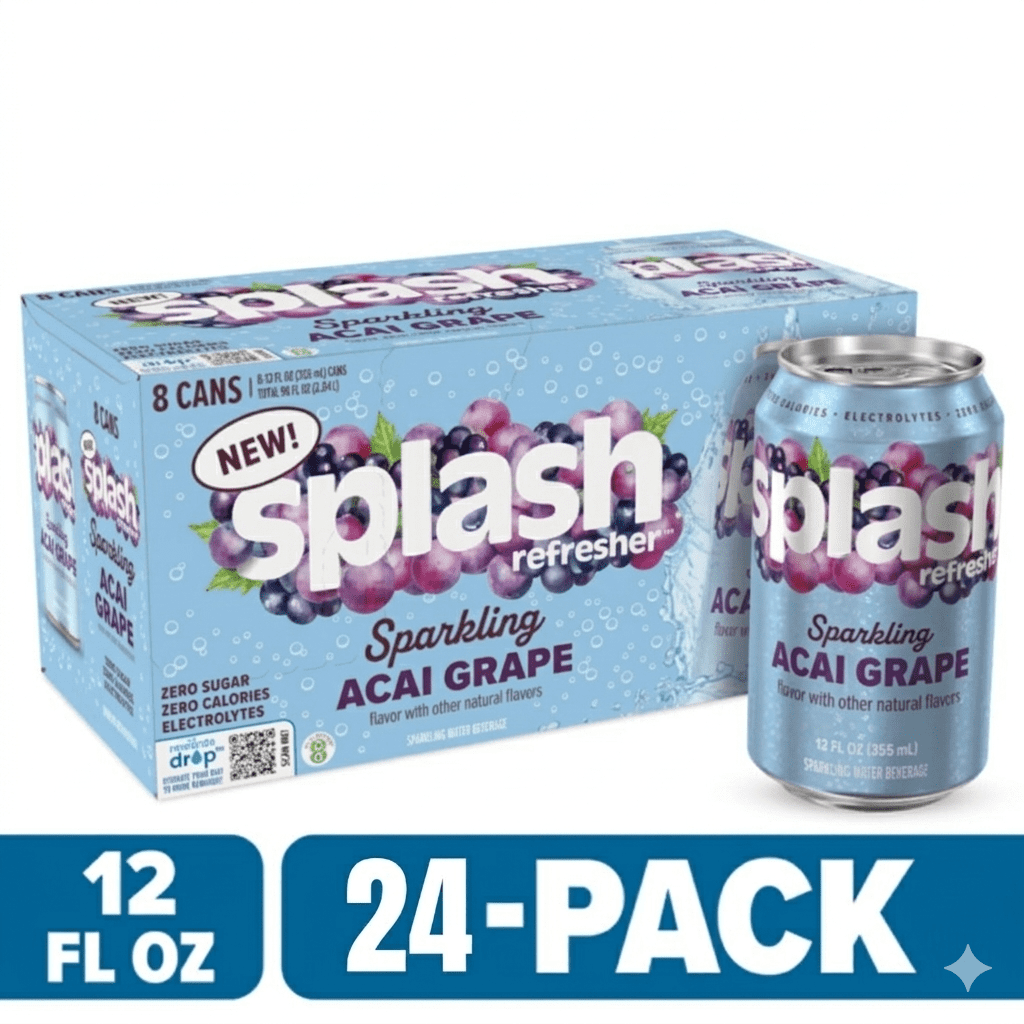 SPLASH Refresher Sparkling Water – Acai Grape Flavor, 24-Pack