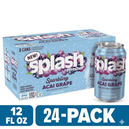 SPLASH Refresher Sparkling Water – Acai Grape Flavor, 24-Pack