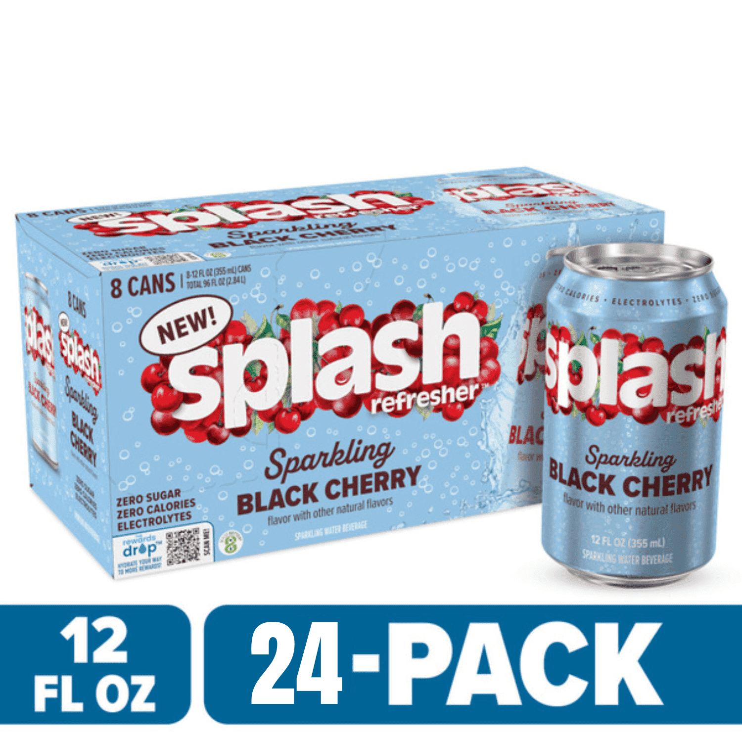 SPLASH Refresher Sparkling Water – Black Cherry Flavor, 24-Pack 12oz Can
