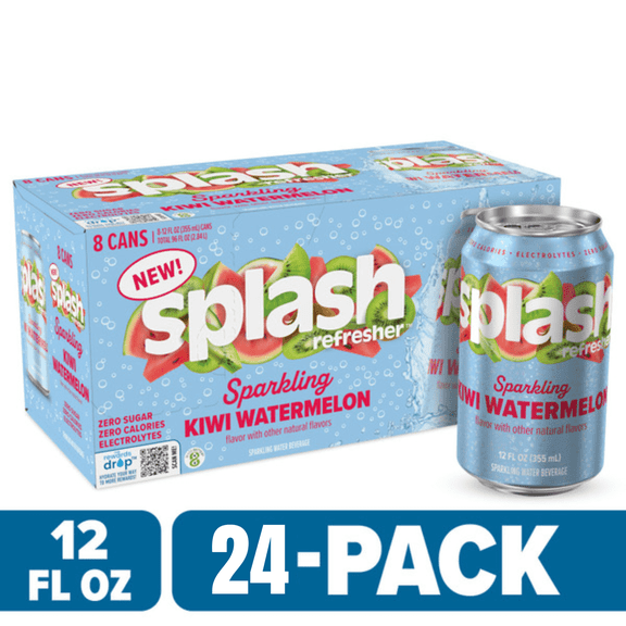 SPLASH Refresher Sparkling Water Kiwi Watermelon Flavor, 24-Pack