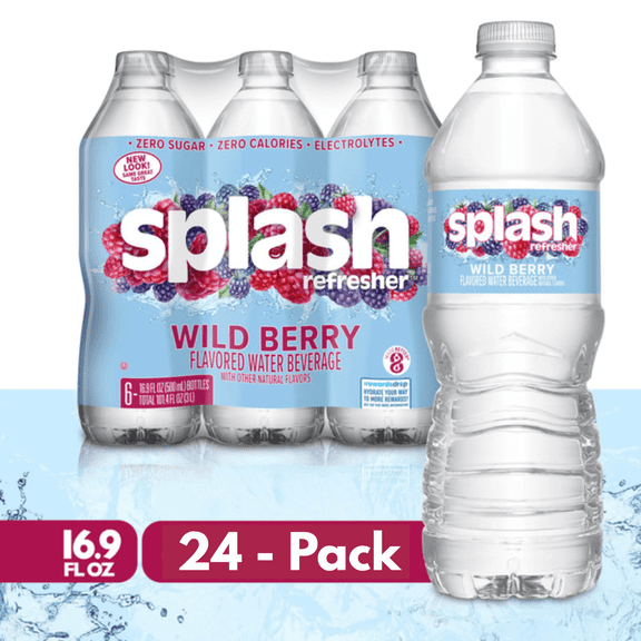 SPLASH Refresher Wild Berry Flavored Water, 16.9 fl oz Bottles, 24 Pack