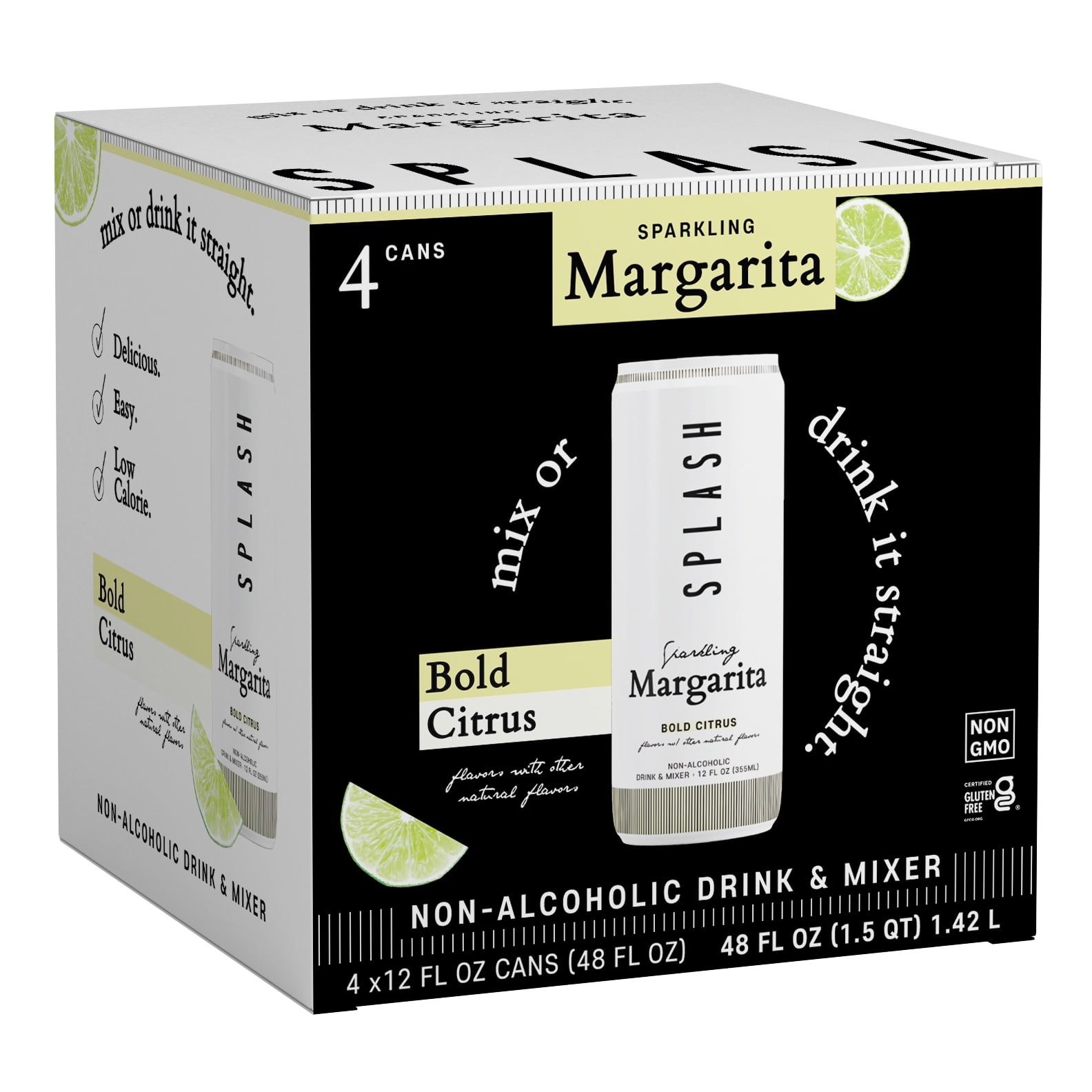 SPLASH Sparkling Margarita Cocktail Mixer, 12 Fl Oz, 4Pack (Non