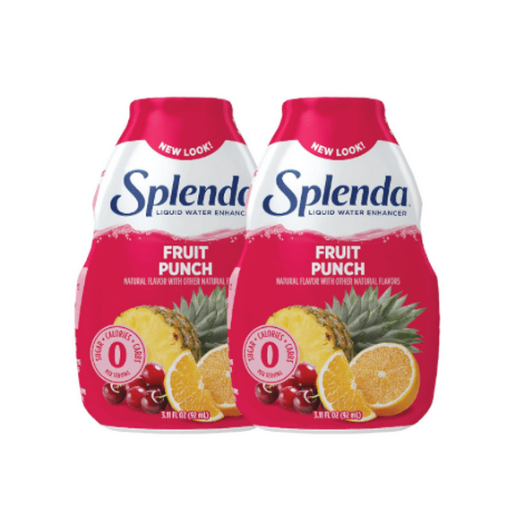 SPLENDA Liquid Water Enhancer Drops, Sugar Free, Zero Calorie, Natural Flavor, Concentrated Drink Mix, 3.11 Fl Oz Each Bottle (Fruit Punch, 2 Pack)