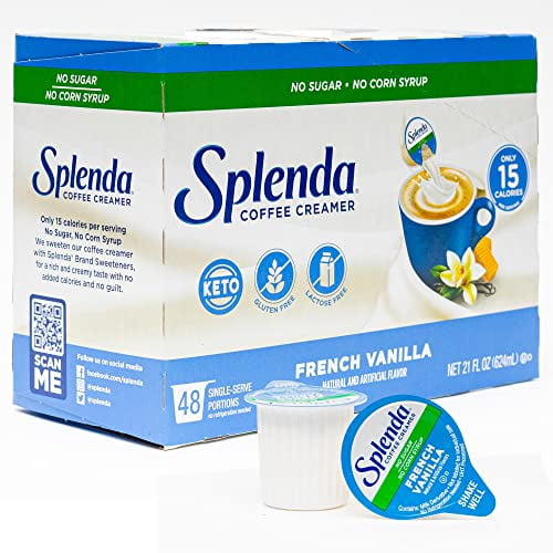 SPLENDA Sugar Free Low Calorie Single Serve Coffee Creamer Cups, French Vanilla, 48 Count