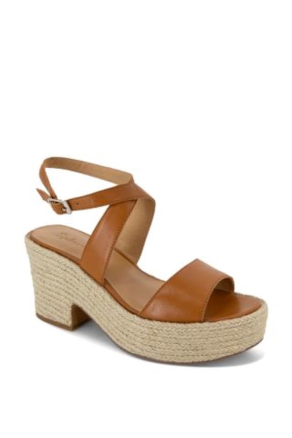 Womens Brown 1-1/2" Platform Padded Ankle Strap Bowie Round Toe Block Heel Buckle Leather Espadrille Shoes 7.5