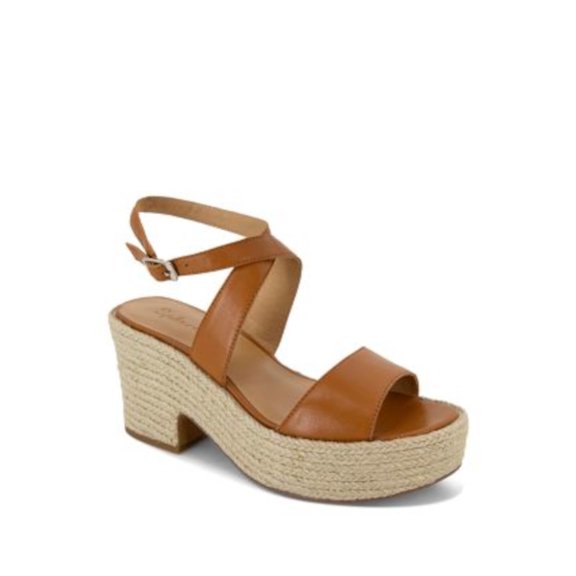 SPLENDID Womens Brown 1-1/2" Platform Padded Ankle Strap Bowie Round Toe Block Heel Buckle Leather Espadrille Shoes 7.5