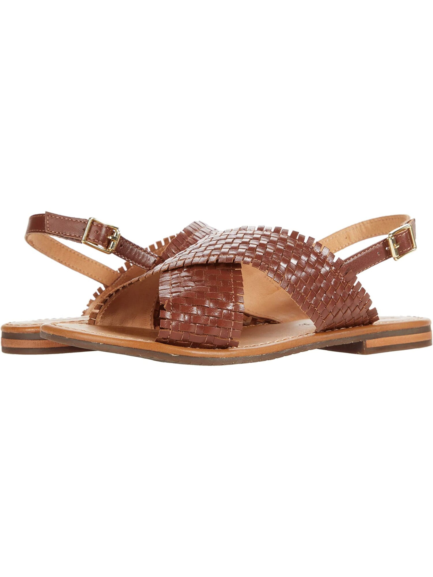 SPLENDID Womens Brown Basketwoven Adjustable Strap Thomas Round Toe Buckle Leather Sandals Shoes 5.5 Walmart