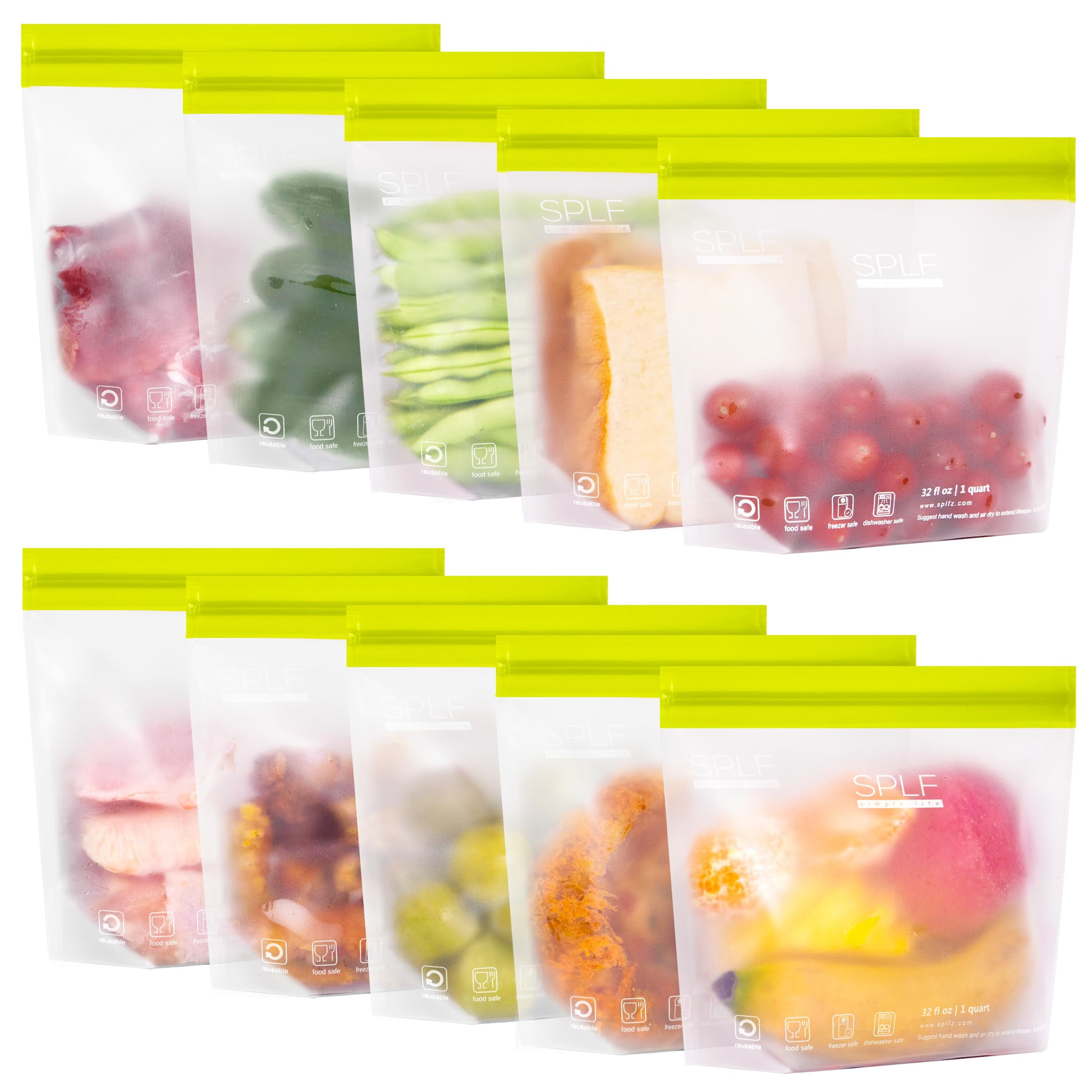 SPLF 10 Pack Reusable Quart Freezer Bags Dishwasher Safe, Extra