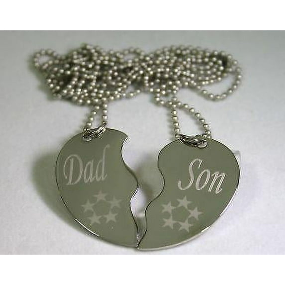 SPLIT HEART DAD SON FATHER'S DAY TAG NECKLACE STAINLESS STEEL
