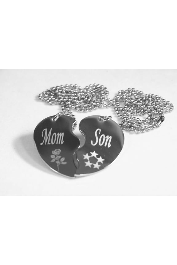 SPLIT HEART MOM SON DOG TAG STAINLESS STEEL NECKLACE PENDANTS