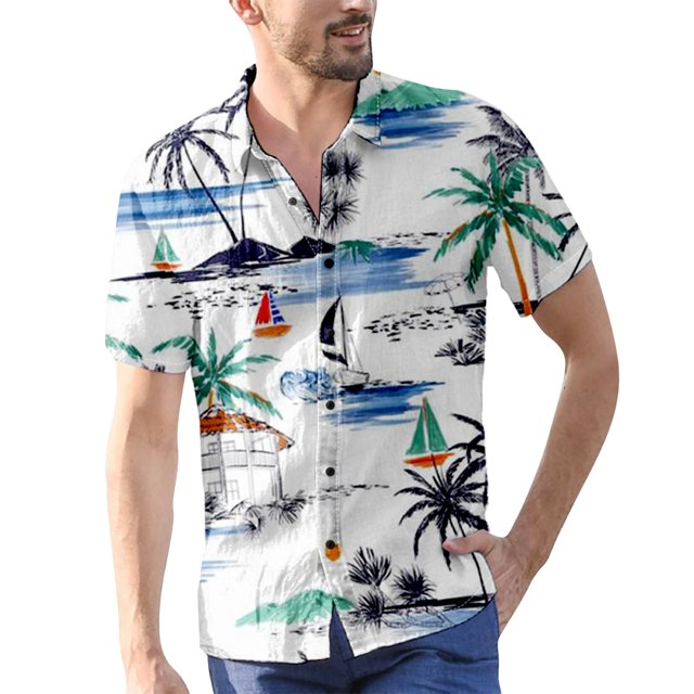 SPLQEGJ Mens Shirts Men Spring Summer Hawaii Top Colorful Floral Print