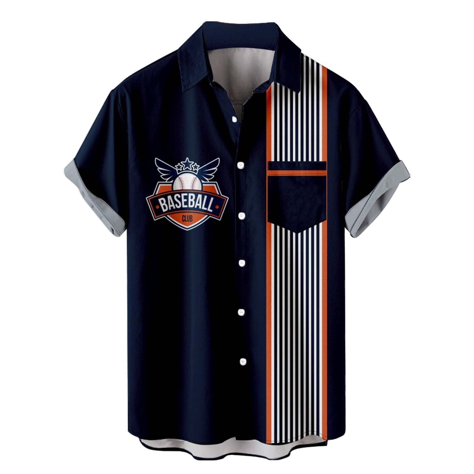 SPLQEGJ Mens Shirts Men's Summer Casual Fashion Short Sleeved Baseball