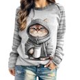 SPLQEGJ Womens Tops Crew Neck Striped Cat Raglan Long Sleeve Graphic