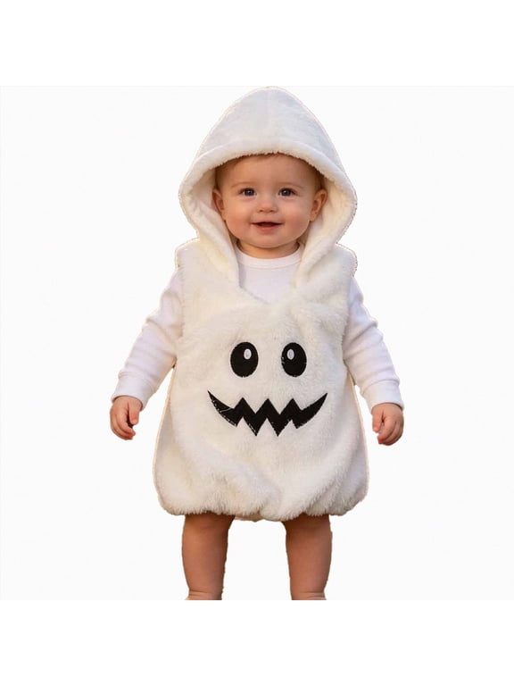 Infant Baby Boy Girl Halloween Outfit Ghost Costumes One Piece Hoodie Romper Bodysuit Cute Fall Winter Clothes(Grey,18-24 M)