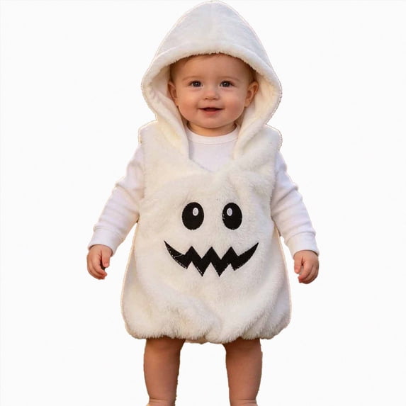 SPMGOYV Infant Baby Boy Girl Halloween Outfit Ghost Costumes One Piece Hoodie Romper Bodysuit Cute Fall Winter Clothes(Red,3-6 M)