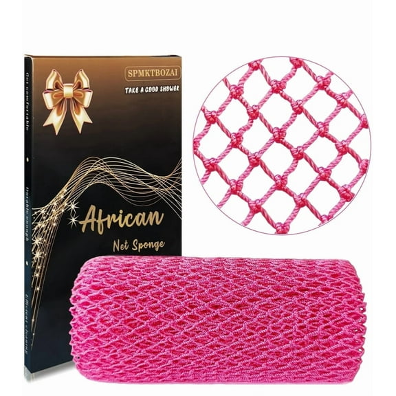 SPMKTBOZAI African Net Sponge Authentic, African Exfoliating Sponge Real African Net Black Owned, African Bath Sponge Back Scrubber, Body Exfoliator Shower Bath Accessories (Pink)