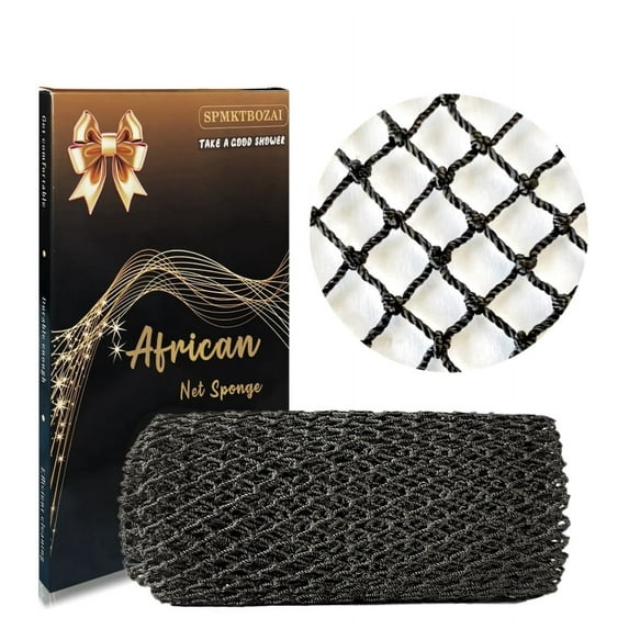 SPMKTBOZAI African Net Sponge Authentic, African Exfoliating Sponge Real African Net Black Owned, African Bath Sponge Back Scrubber, Body Exfoliator Shower Bath Accessories (Black)