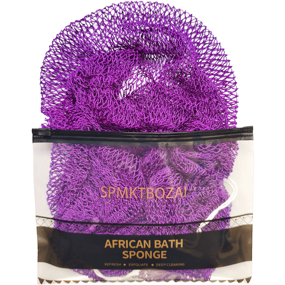 SPMKTBOZAI African Net Sponge Authentic Loofah Exfoliating Body Scrubber Bath Sponge Back Scrubber Washcloth for Shower Real African Scrub Exfoliator Body Care Bathing Accessories for Women(Purple)