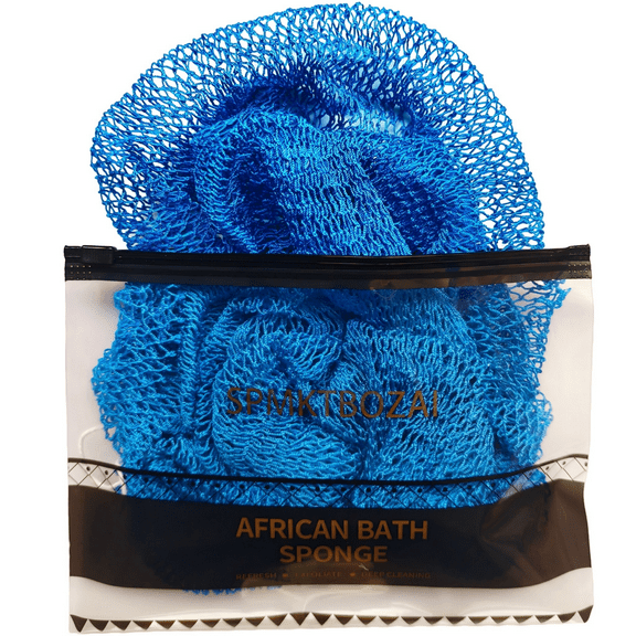 SPMKTBOZAI African Net Sponge Authentic Loofah Exfoliating Body Scrubber Bath Sponge Back Scrubber Washcloth for Shower Real African Scrub Exfoliator Body Care Bathing Accessories for Women（Sky blue