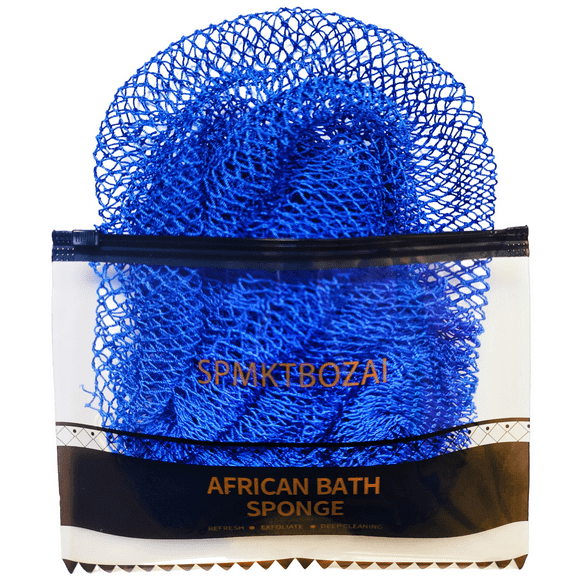 SPMKTBOZAI African Net Sponge Authentic Loofah Exfoliating Body Scrubber Bath Sponge - Back Scrubber Washcloth for Shower - Real African Scrub Exfoliator Body Care Bathing Accessories for Women(Blue)