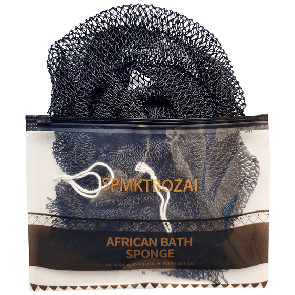 SPMKTBOZAI African Net Sponge Authentic Loofah Exfoliating Body Scrubber Bath Sponge Back Scrubber Washcloth for Shower Real African Scrub Exfoliator Body Care Bathing Accessories for Women（Black）