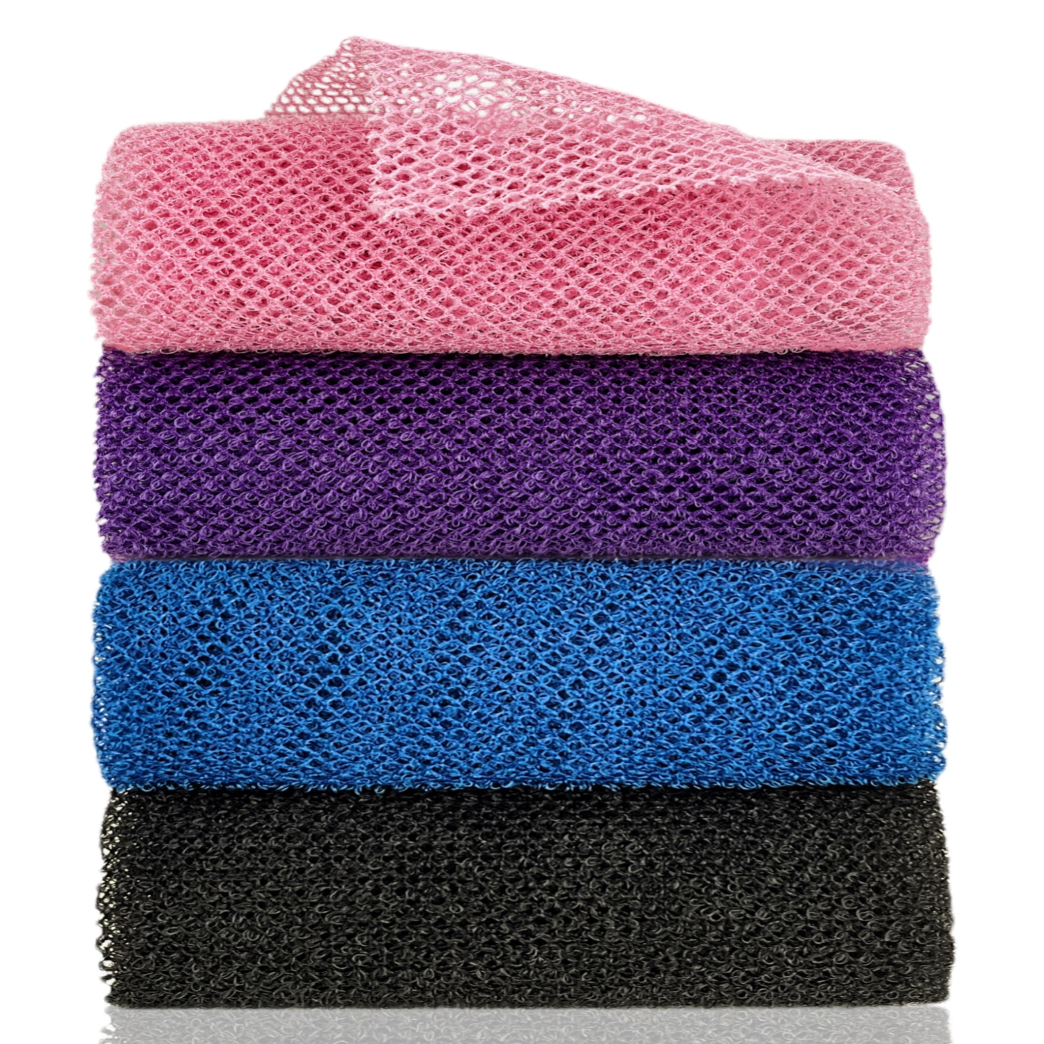 SPMKTBOZAIAfrican Exfoliating Net, 4 Pieces African Net Sponge, Nylon African Bath Sponge Net, African Net Long Net Bath Sponge Shower Body Scrubber