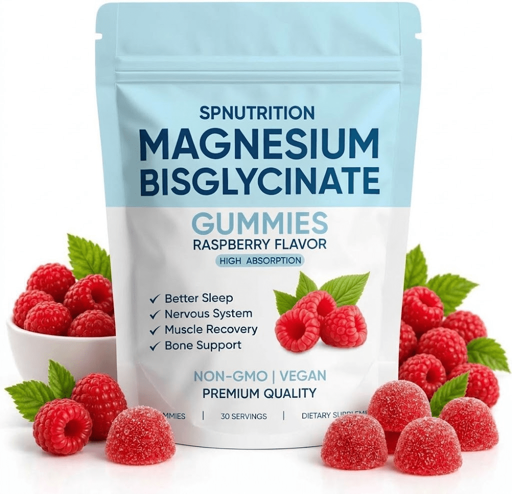 Magnesium Bisglycinate Raspberry Gummies with D3 B6 L-Theanine Sleep Calm Bone Support Muscle Relaxation Bone Health 60 Count