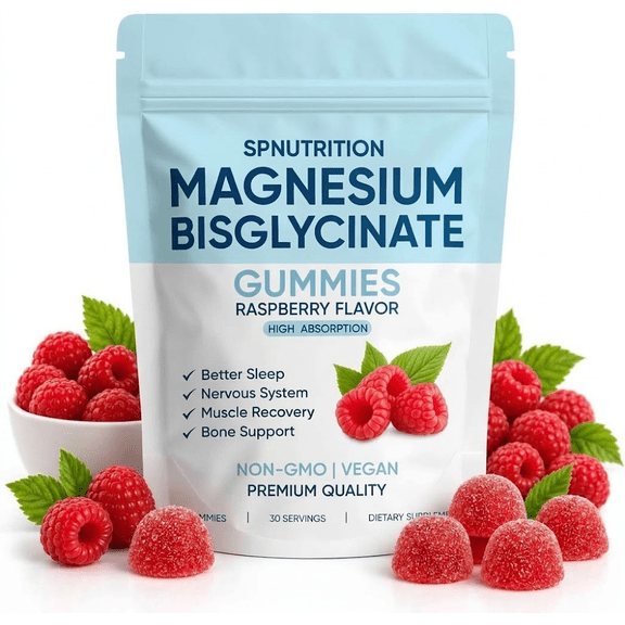 Magnesium Bisglycinate Raspberry Gummies with D3 B6 L-Theanine Sleep Calm Bone Support Muscle Relaxation Bone Health 60 Count