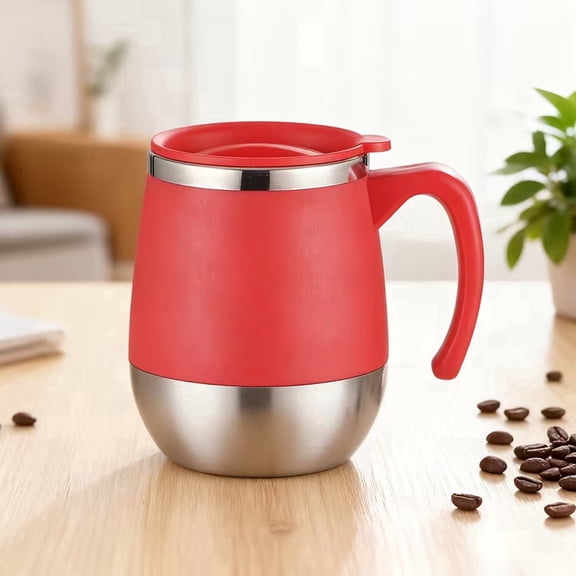 17oz (500ml) Insulated Coffee Mug Stainless Steel Coffee Mug Travel Tumbler Cup with Lid And Handle-Red