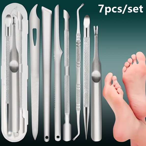 SPOCAX 7 Pcs Ingrown Toenail Tool Kit,Stainless Steel Pedicure Tools for Feet,Professional Nail Cleaner,Hang Nail Removal Tool