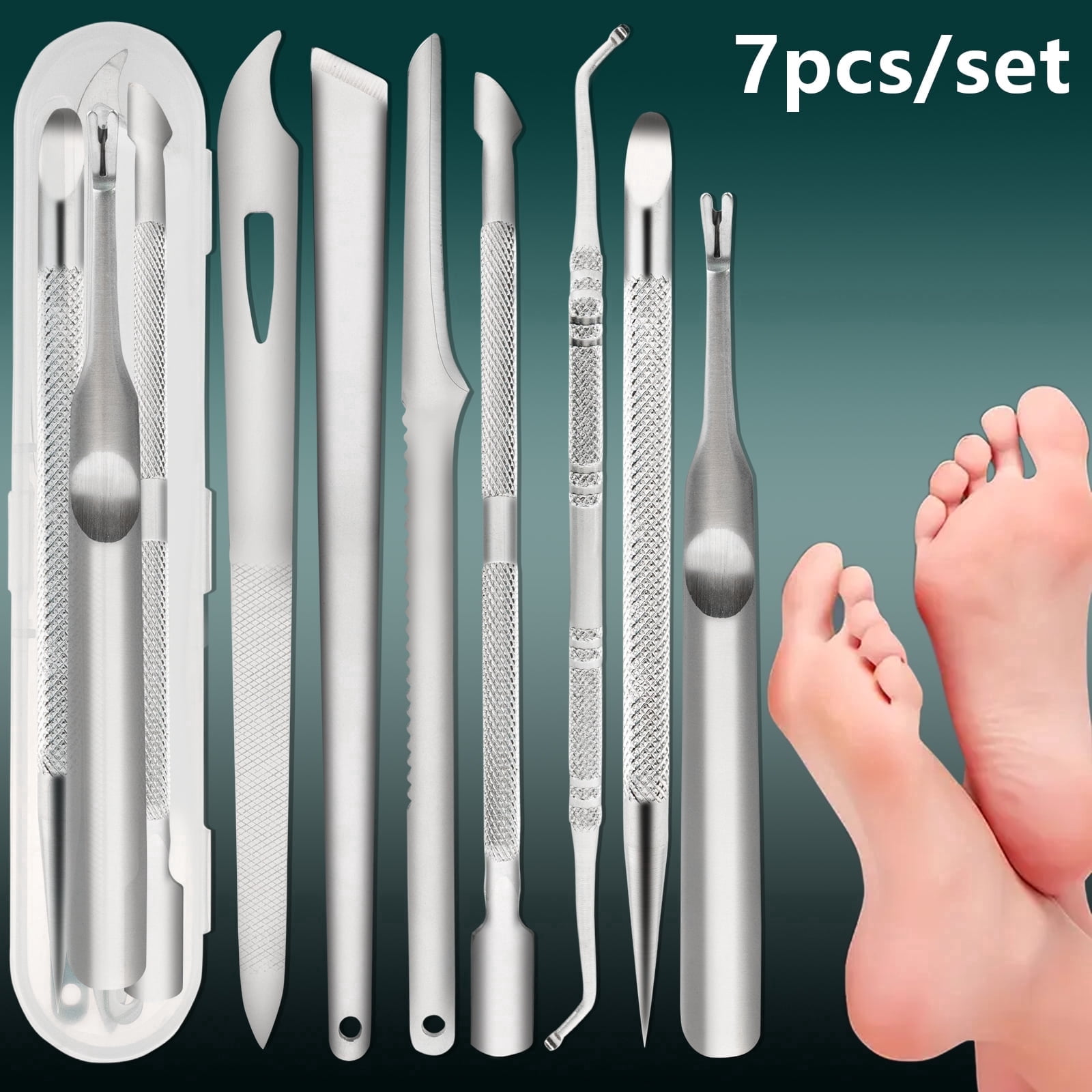 7 Pcs Ingrown Toenail Tool Kit,Stainless Steel Pedicure Tools for Feet,Professional Nail Cleaner,Hang Nail Removal Tool