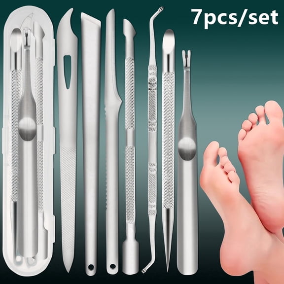 7 Pcs Ingrown Toenail Tool Kit,Stainless Steel Pedicure Tools for Feet,Professional Nail Cleaner,Hang Nail Removal Tool