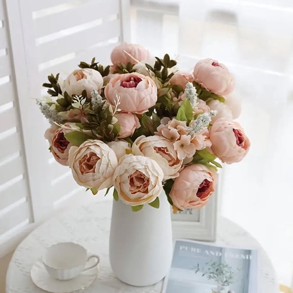 Peony Flowers Artificial,Vintage Realistic Fake Flowers,Beautiful Floral Bouquet for Home Hotel Party Wedding Decoration,Pink