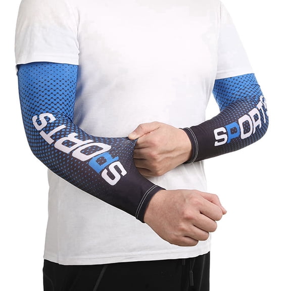 SPOCAX Sun Protection UV Arm Sleeves,Ice Silk Compression Sport Sleeves for Men,Quick-Dry Anti Slip Cooling Arm Cover for Cycling(Blue)