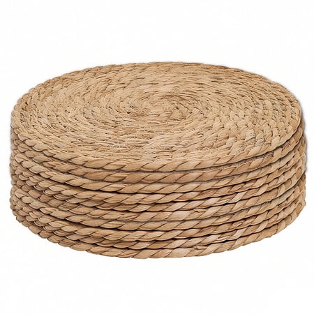 SPOKKI 10Pcs 13inch Woven Placemats Round, Natural Water Hyacinth Weave Placemat for Dining Table, Large Handmade Woven Placemats Heat Resistant Non-Slip