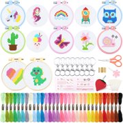 SPOKKI 12 PCS Cross Stitch Kits for Kids 7-13, Cross Stitch Beginner Kits with Instructions, Keychains, Embroidery Hoops and Tools, Needlepointing Kits for Backpack Charms, Cross Stitch Ornaments Kit