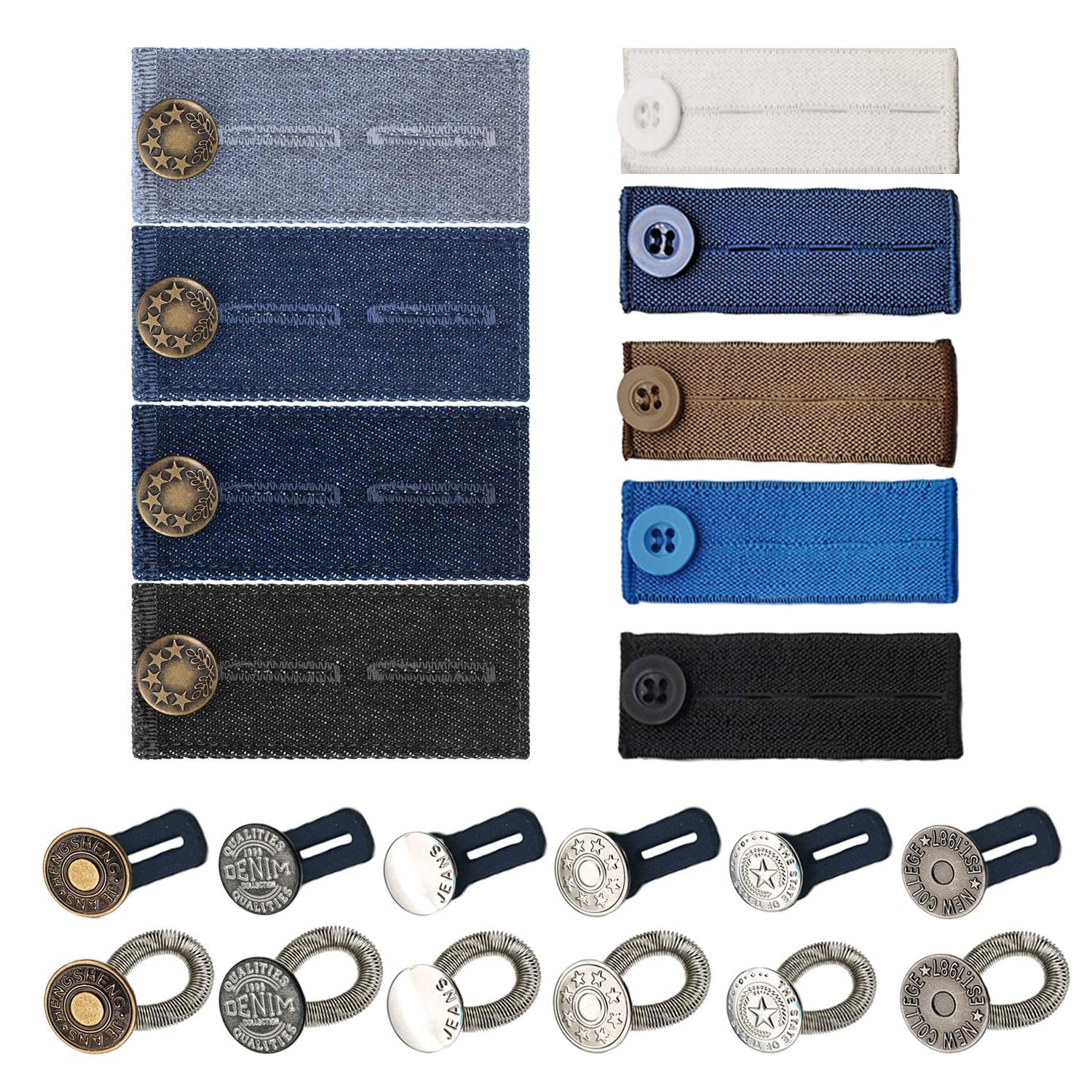 SPOKKI 21 Pcs Waistband Extenders, Blue Button Fabric Waist Extenders for Pants for Women Men Pregnancy Jeans Skirt Collar Dress