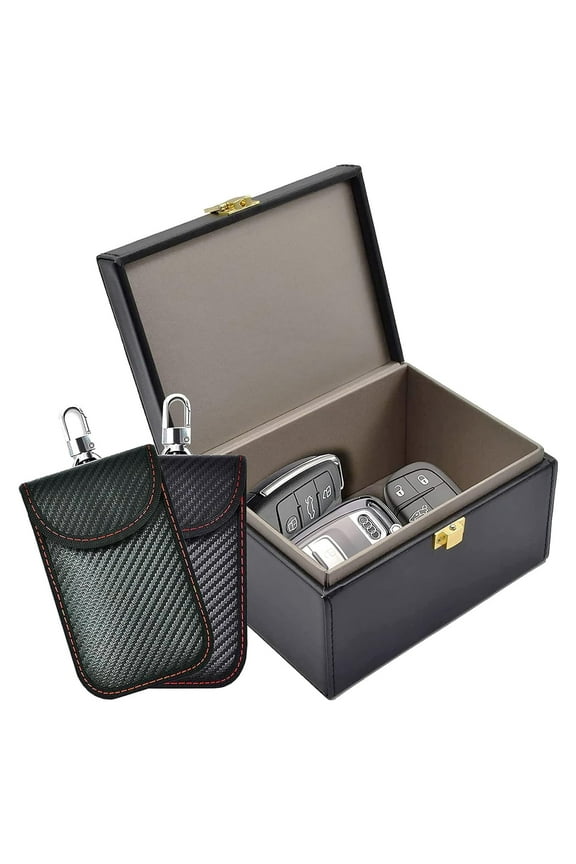 3 Pack Box with Pouch for Car Keys, Keyless Entry Car Key Signal Blocking Box, RFID Anti-Theft Signal Blocking Cages, for Car Phone Credit Card Security (Small)