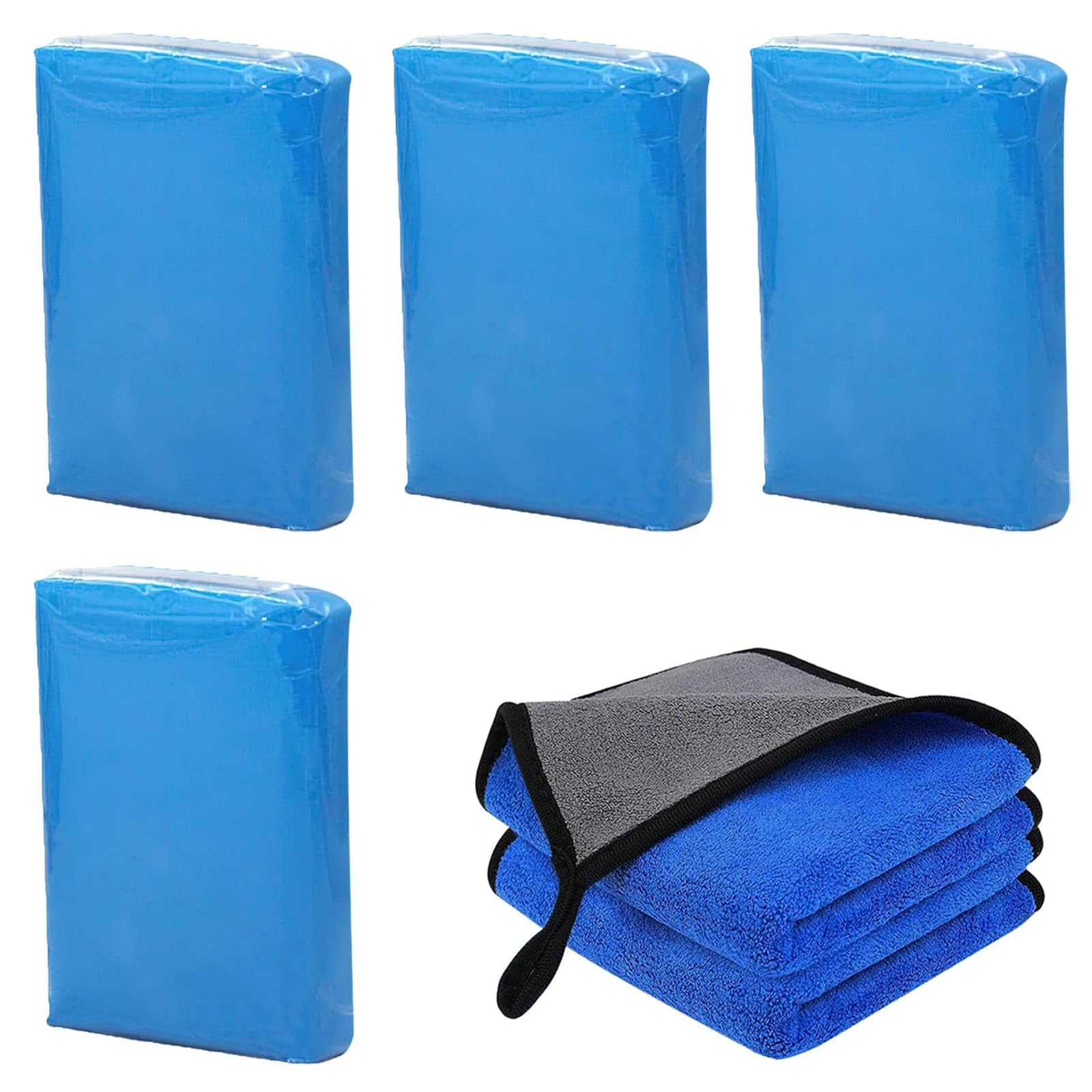 SPOKKI 4 Pieces Clay Bar Car, Blue 100g Car Clay Bar Cleaner with 2 Microfiber Cleaning Towels, Clay Bar for Car for Scratch-Free Cleaning