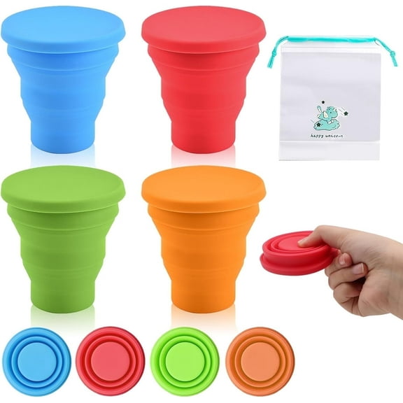 GIRACOA 4 Pcs Collapsible Travel Cup, 200ML Tumbler Folding Silicone Cup for Travel Camping Hiking