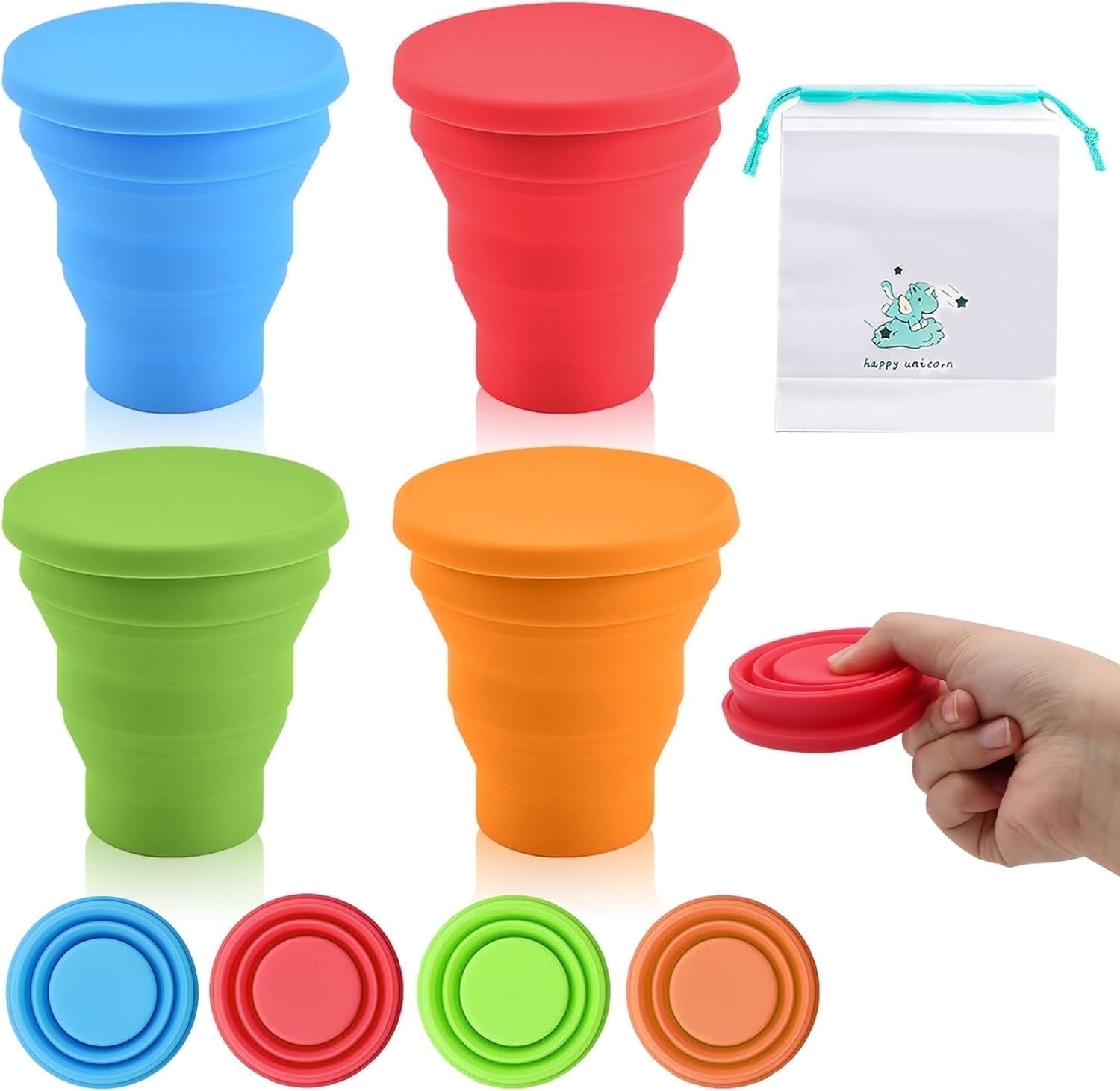 GIRACOA 4 Pcs Collapsible Travel Cup 200ML Foldable Silicone Tumbler 