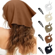 SPOKKI 5 PCS Hair Bandanas for Women, Boho Tie-Back Triangle Head Scarf with 4 Snap Hair Pins, Versatile Hair Scarf Headbands for Daily Wear, Parties, Vacations