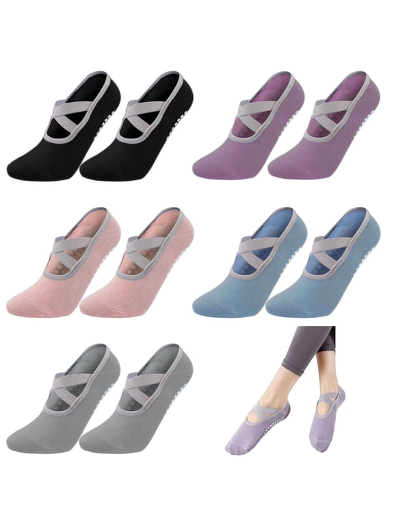 5 Pairs Non-Slip Yoga Socks for Women, Non-Slip Yoga Socks for Women Breathable Pilates Socks Non-Slip Yoga Socks for Women Girls for Yoga Pilates Barre Dance Fitness