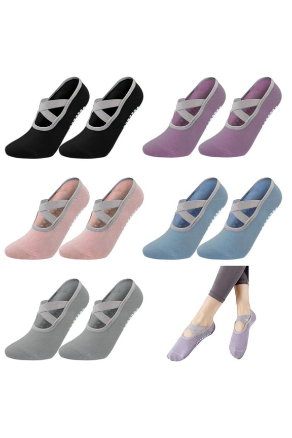 5 Pairs Non-Slip Yoga Socks for Women, Non-Slip Yoga Socks for Women Breathable Pilates Socks Non-Slip Yoga Socks for Women Girls for Yoga Pilates Barre Dance Fitness