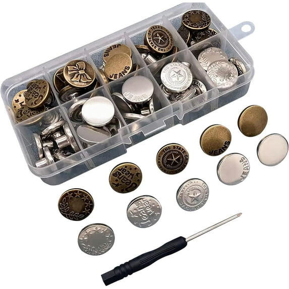 SPOKKI 50PCS Removable Jeans Button, 17mm Jeans Buttons, Adjustable Metal Pants Button, Jeans Repair, Jeans Replacement Button, for Clothing Repair, Denim, Jackets, Skirts