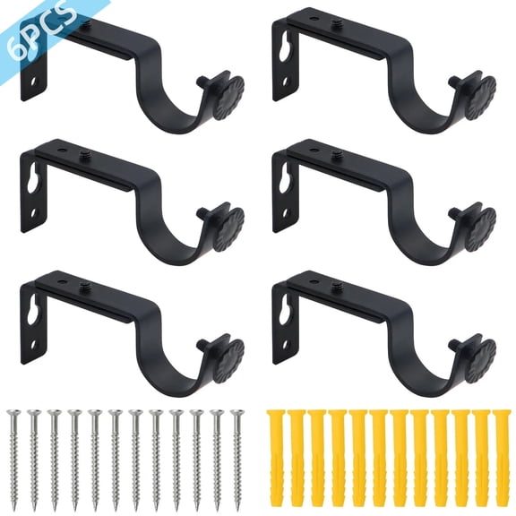 SPOKKI 6 PCS Aluminum Curtain Rod Brackets with Hardware - Durable & Easy Install