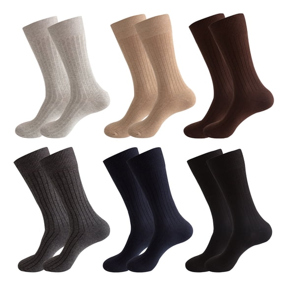 SPOKKI 6 Pairs Mens Dress Socks, Combed Cotton Classic Business Crew Socks for Men Fit US Size 8.5-10.5